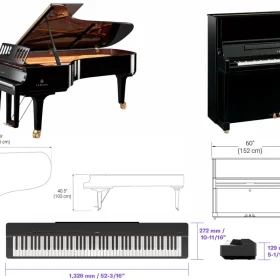 đàn piano kích thước bao nhiêu