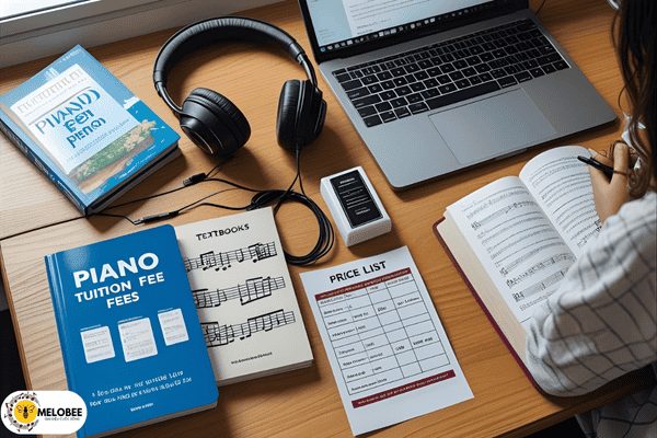 Các khoản chi phí học piano chính và phụ khi học piano được bày trên bàn học