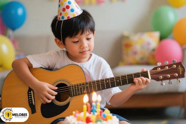 cậu bé đánh đàn guitar bài happy birthday