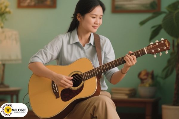 cô giáo dạy đánh đàn guitar